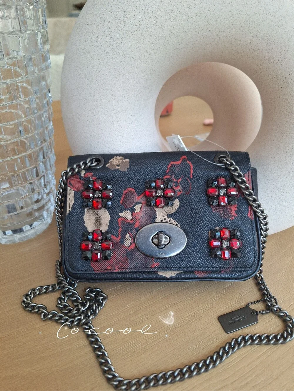 NWT COACH FLORAL JEWELED EMBOSSED MINI CHAIN CROSS BODY F52473